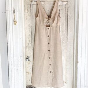 Blue Blush tie front button front midi dress BD9146